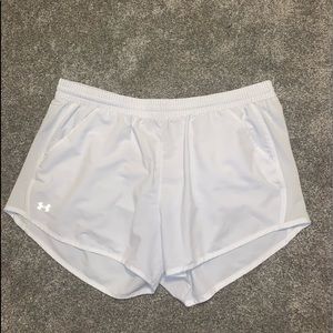 White Under Armour running shorts